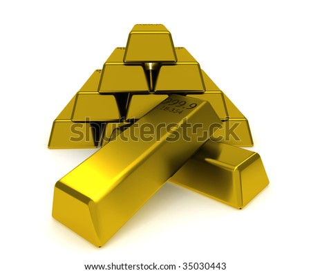 stock photo : A big pile of gold blocks isolated on white