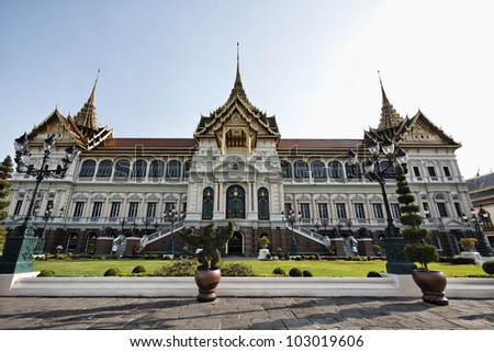 Thailand, Bangkok, Imperial Palace, Imperial city, view of the facade of the Palace and the garden