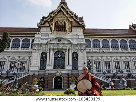 Thailand, Bangkok, Imperial Palace, Imperial city, Buddhist monk at the Palace