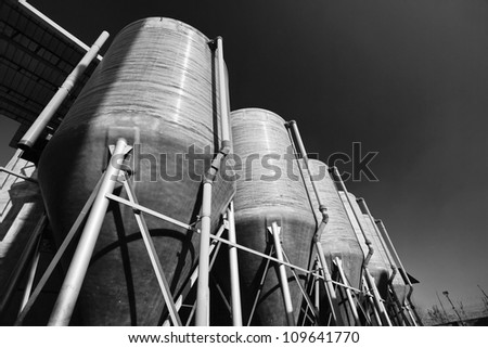 Italy, Naples, industrial silos in a leather factory