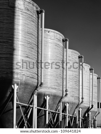 Italy, Naples, industrial silos in a leather factory