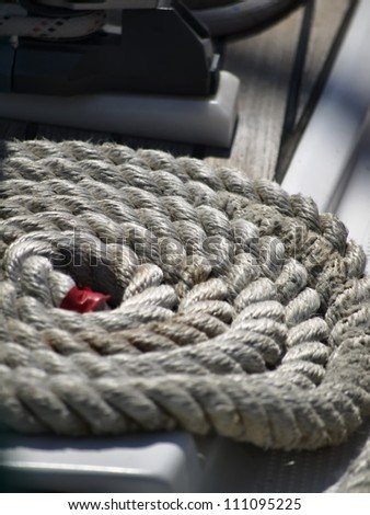 Italy, Sicily, Mediterranean Sea, nautical cable on a sailing boat