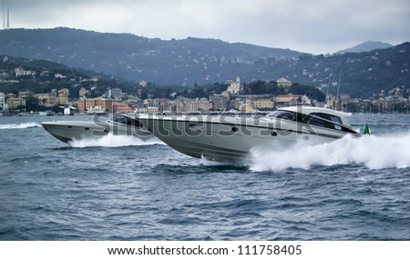Italy, Liguria, off the coast of (S. Margherita Ligure Genova), Flash and Aqua luxury yachts (boatyard: Cantieri di Baia)
