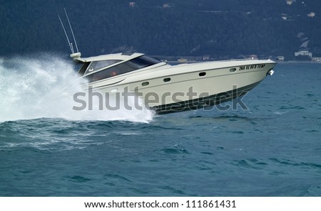 Italy, Liguria, off the coast of S. Margherita Ligure (Genova), Flash luxury yacht (boatyard: Cantieri di Baia)