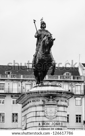 Portugal, Lisbon, John 1st of Portugal Statue in Da Figueira Square (Praca da Figueira)