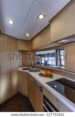 Italy, Naples, Abacus 70 luxury yacht, dinette, kitchen area
