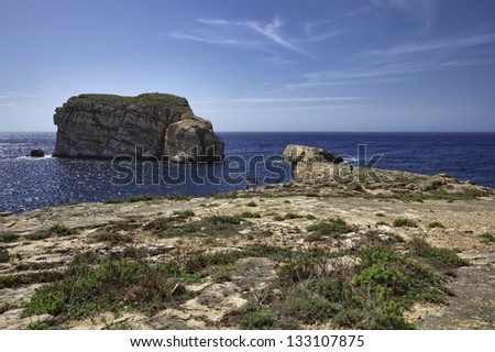 Malta Island, Gozo, Dweira, view of the rocky coastline near the Azure Window Rock