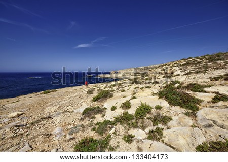 Malta Island, Gozo, Dweira, view of the rocky coastline near the Azure Window Rock