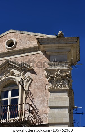 Italy, Sicily, Ragusa Ibla, the baroque facade of Cosentini Palace (Unesco monument)