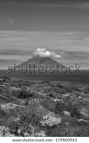 Italy, Sicily, Aeolian Islands, Panarea, Stromboli island in the background