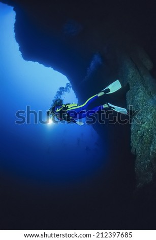 Caribbean Sea, Belize, UW photo, deep dive in the Belize Blue Hole - FILM SCAN