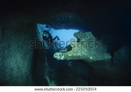 Italy, Campania, Marina di Camerota (Salerno Province), cave diving, Alabaster Cave entrance - FILM SCAN