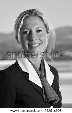 Italy, Sardinia, Olbia International Airport, flight stewardess portrait