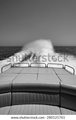 Italy, Tyrrhenian Sea, luxury yacht, wake at full speed