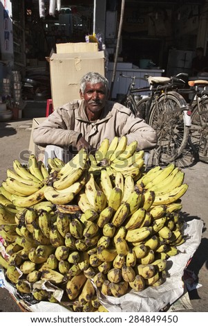 INDIA, Delhi; 21 january 2007, fruit street seller at the Uttar Pradesh market - EDITORIAL