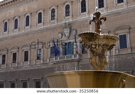 ITALY, Lazio, Rome,  one of the two fountains and the french Embassy in Farnese square