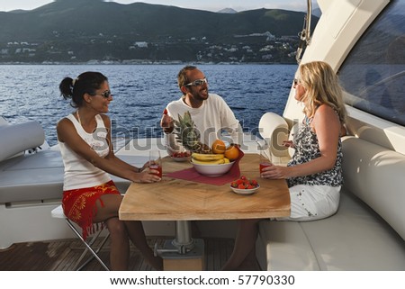 Italy, Liguria, Tirrenian coastline, luxury yacht,  Azimut Atlantis 50\', dinette and life on board while cruising