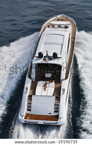 Italy, Tuscany, Viareggio, Tecnomar Velvet 100\' luxury yacht, aerial view