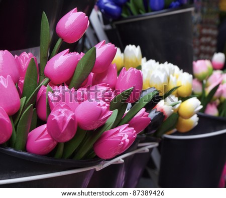 Holland Amsterdam, Flowers Market, wooden hand painted tulips for sale