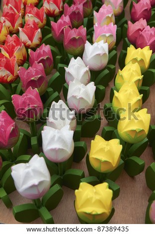 Holland Amsterdam, flowers market, wooden hand painted tulips for sale