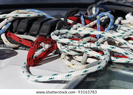 Italy, nautical ropes on a sailboat
