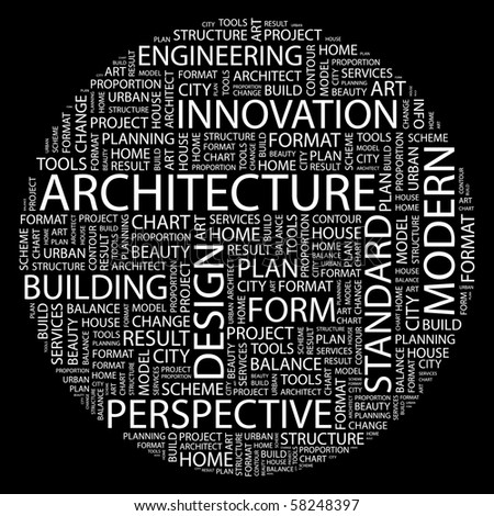 Architecture Terms on Architecture Word Collage On Black Background Illustration With