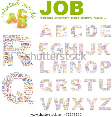 JOB. Vector letter collection. Illustration with different association terms.