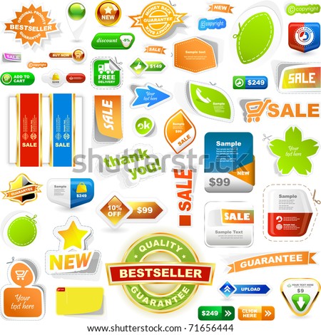 Collection of sale elements stickers labels tags Web banner and button Set of advertising coupon Vector design templates Collection of sale elements stickers labels tags Web banner and button Set of advertising coupon Vector design templates