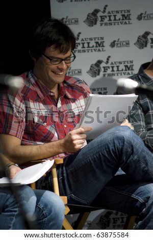 AUSTIN,TX - OCTOBER 24:  Smiling Actor Bill Hader reads \' The Hand Job \' Script at the Rollins Theatre during the 17th Annual Austin Film Festival on October 24, 2010 in Austin, TX.