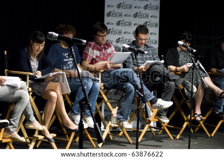 AUSTIN,TX - OCT. 24: Aubrey Plaza, Daryl Sabara, Bill Hader and Colin Hanks read \' The Hand Job \' Script  during the 17th Annual Austin Film Festival on October 24, 2010 in Austin, TX.