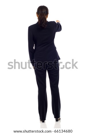 stock photo Mature Asian business woman's back isolated over a white