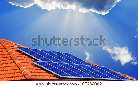 Solar panels on the roof of modern house