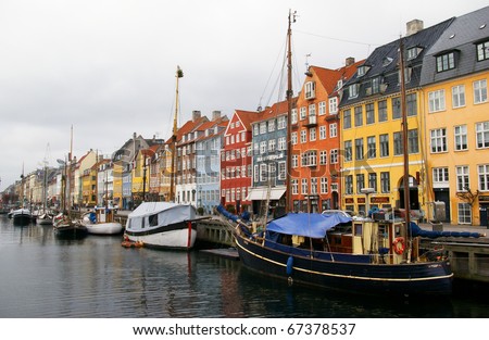 Nyhavn in Copenhagen, Denmark - one of the most popular tourist places of the capital.
