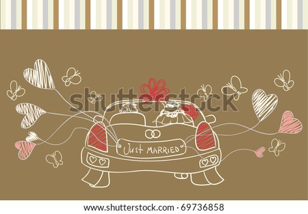 stock vector greeting with wedding car
