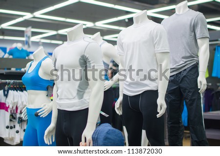 Mannequins in sport athletics suits in mall