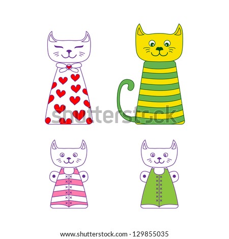 Illustration of cute cats family with mother, father and two children