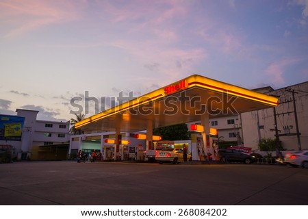 Krabi, 24 january 2015: Shell gas station in Krabi Muang district, Krabi province, Thailand. Royal Duch Shell is largest oil company in the world