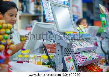 Songkhla, 30 june 2015: 7-Eleven shop with cash desk in Ra Not town, Songkhla province, Thailand.