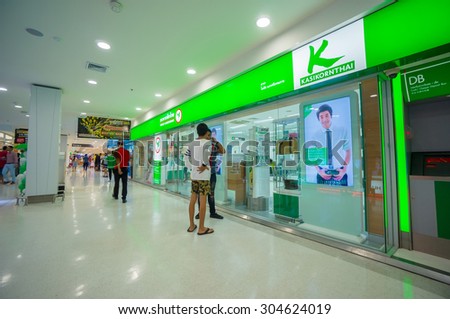 Nakhon Si Thammarat, 27 june 2015: Interior of Kasikorn bank branch in Tesco Lotus  hypermarket in Nakhon Si Thammarat, Nakhon Si Thammarat province, Thailand.