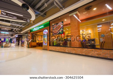 Songkhla, 26 june 2015: Interior of Pizza Company restaurant in Tesco Lotus Extra hypermarket in Songkhla, Songkhla province, Thailand.