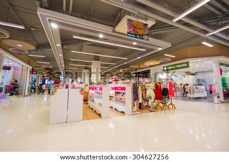 Songkhla, 26 june 2015: Interior small shops in Tesco Lotus Extra hypermarket in Songkhla, Songkhla province, Thailand.