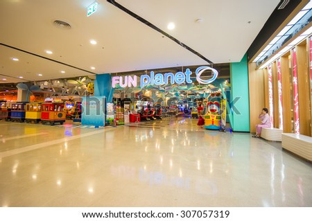 Hat Yai, Thailand - 19 May 2015: Fun planet arcade machines section in Central Plaza Mall, Hat Yai, Thailand.