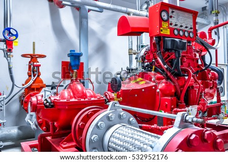 diesel generator for fire control system red piping and valve