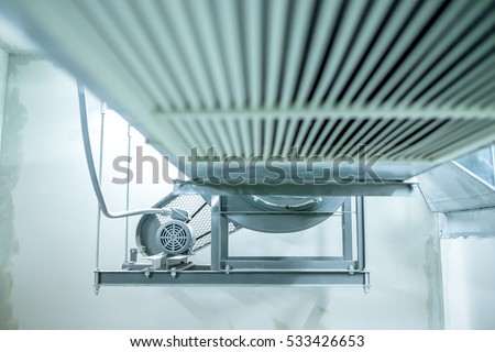 ventilating fan motor of air duck in white grey colour defocus perspective view