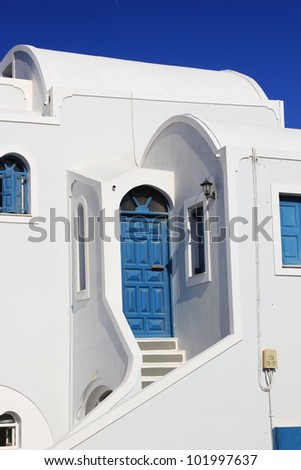 Classical Greek architecture of the streets in the Cyclades Greece