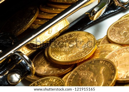 Gold coins treasure in purse