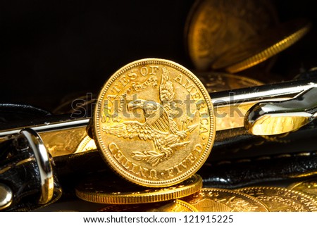 Gold coins treasure in purse
