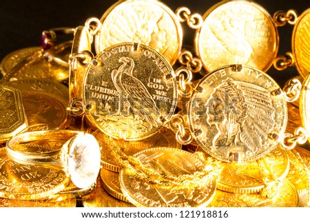 Gold jewels and coins  treasure