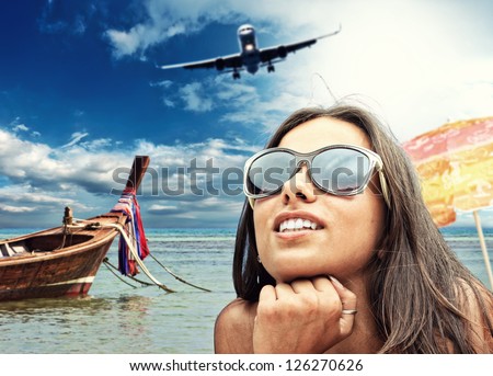 Beautiful Woman On The Beach. Thailand Travel Concept