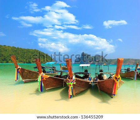 Long Tailed Boat Ruea Hang Yao In Phi Phi Island Thailand
